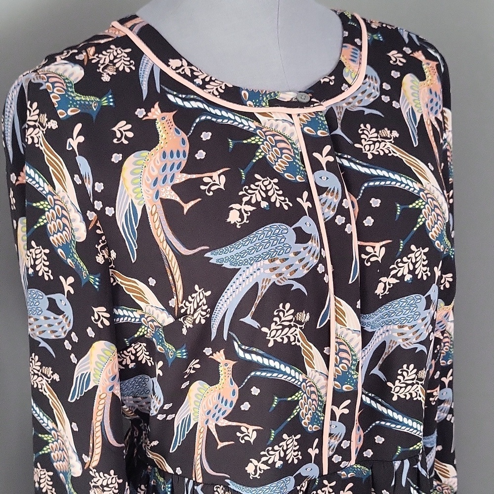 Ann Taylor LOFT Bird Print Long Sleeve Dress
